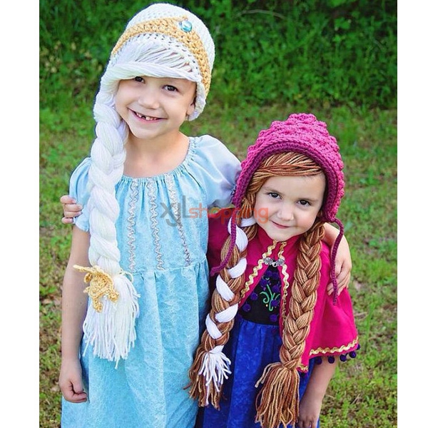 Hand-knitted hat Purple long braids Anna princess hat